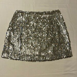 Silver Sequin Mini Skirt- Size L